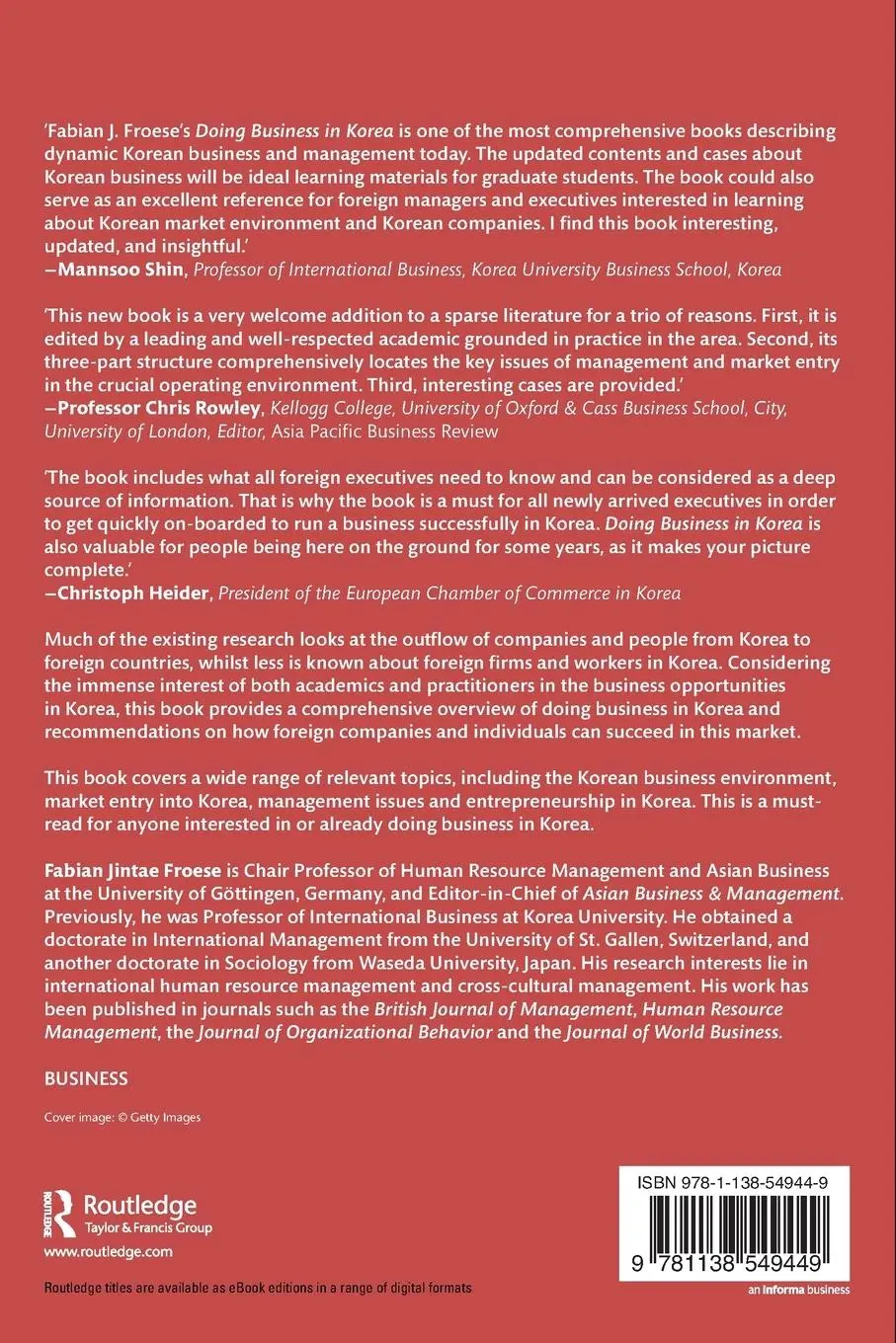 Rückseite: 9781138549449 | Doing Business in Korea | Fabian Jintae Froese | Taschenbuch | 2019