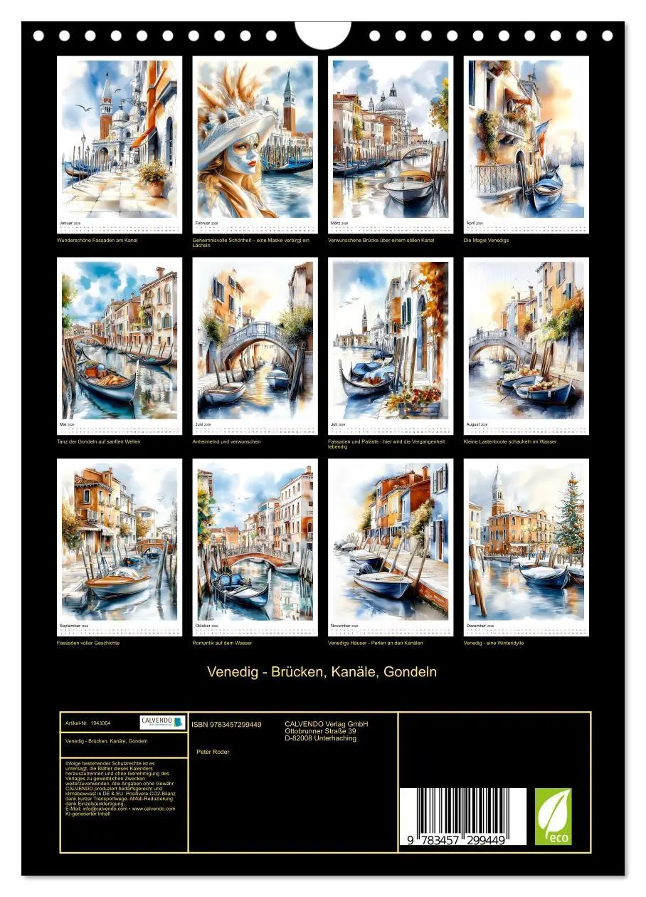 Bild: 9783457299449 | Venedig - Brücken, Kanäle, Gondeln (Wandkalender 2026 DIN A4 hoch),...