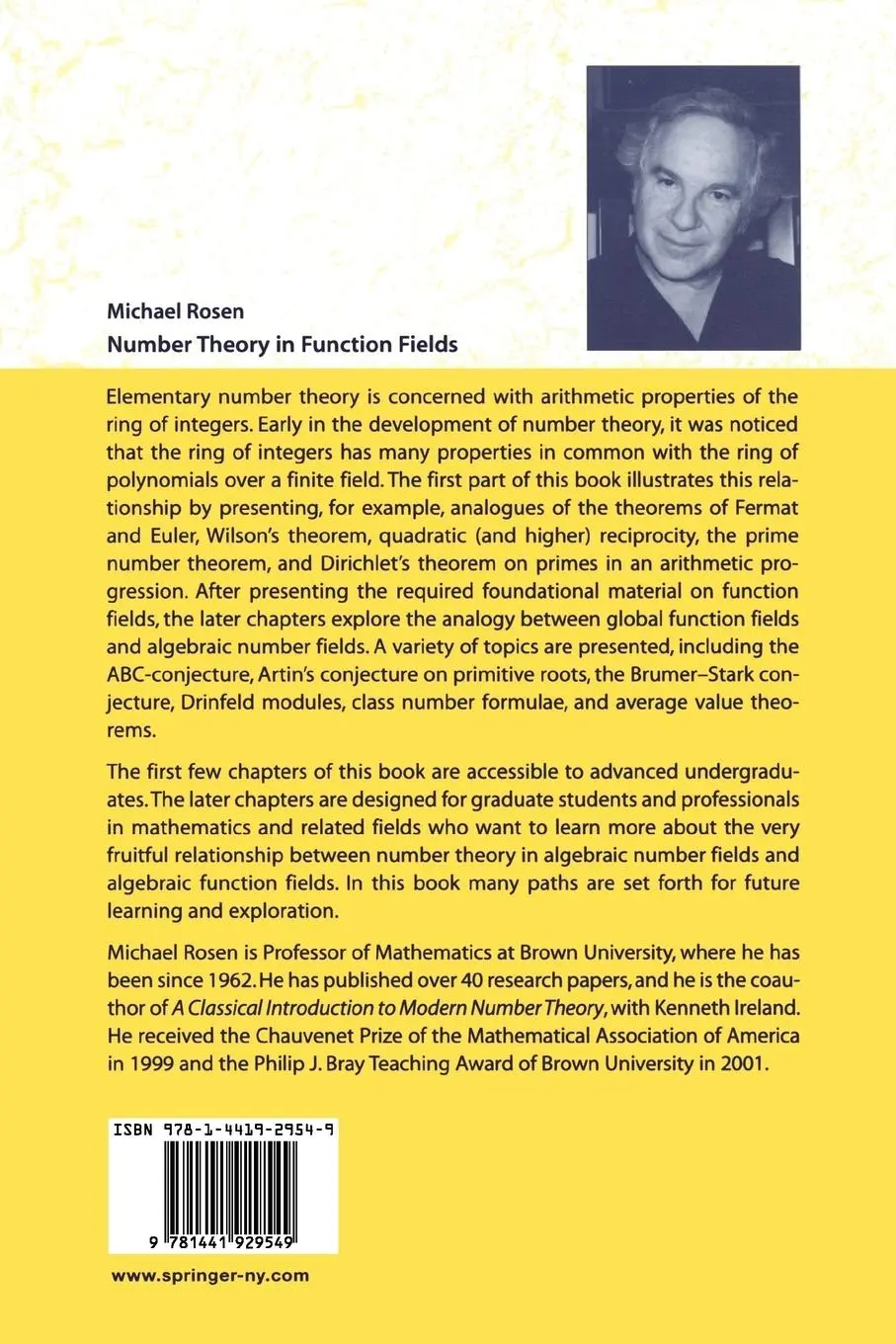 Rückseite: 9781441929549 | Number Theory in Function Fields | Michael Rosen | Taschenbuch | xi