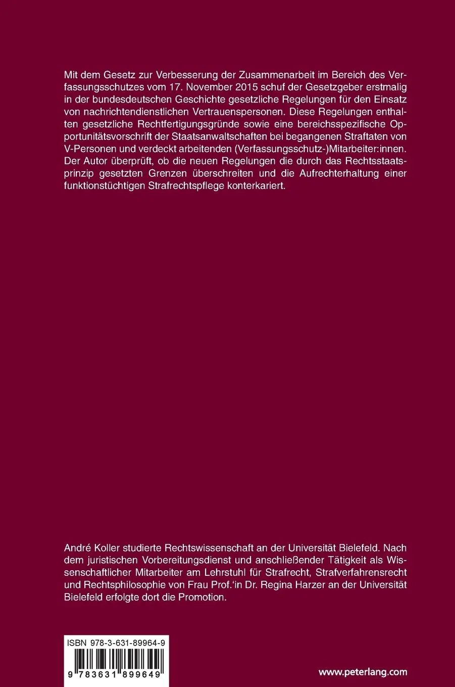 Rückseite: 9783631899649 | Primat der Verfassungsschutzeffektivität | André Koller | Buch | 2023