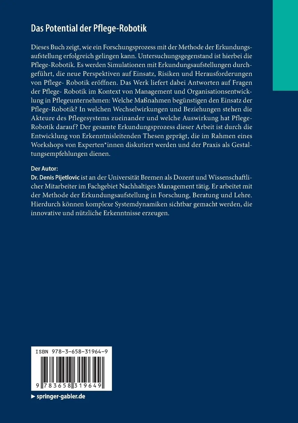 Rückseite: 9783658319649 | Das Potential der Pflege-Robotik | Denis Pijetlovic | Taschenbuch | xv