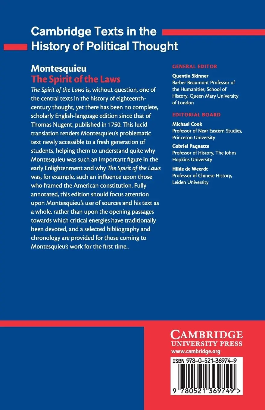 Rückseite: 9780521369749 | Montesquieu | The Spirit of the Laws | Charles De Montesquieu | Buch