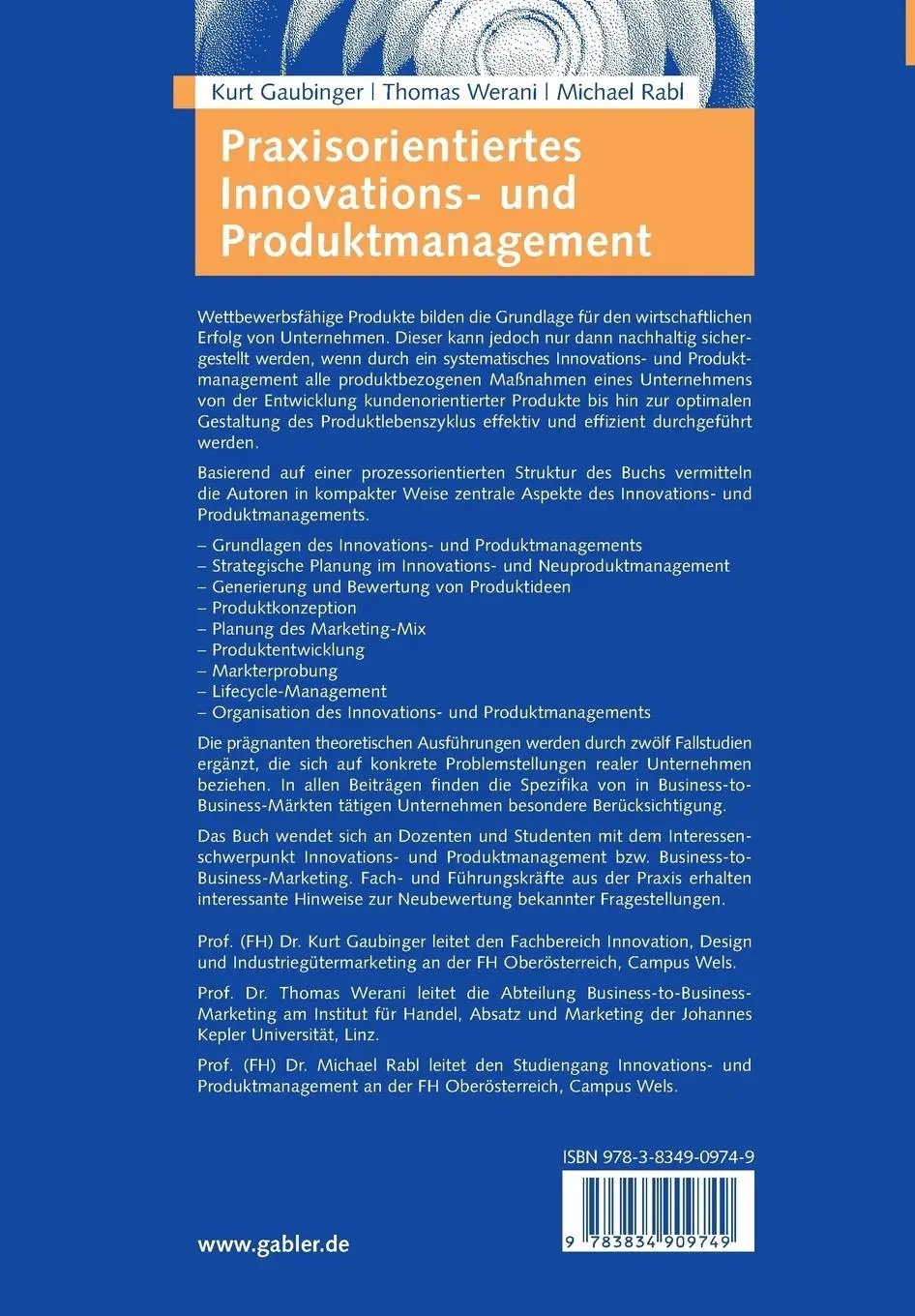 Rückseite: 9783834909749 | Praxisorientiertes Innovations- und Produktmanagement | Taschenbuch