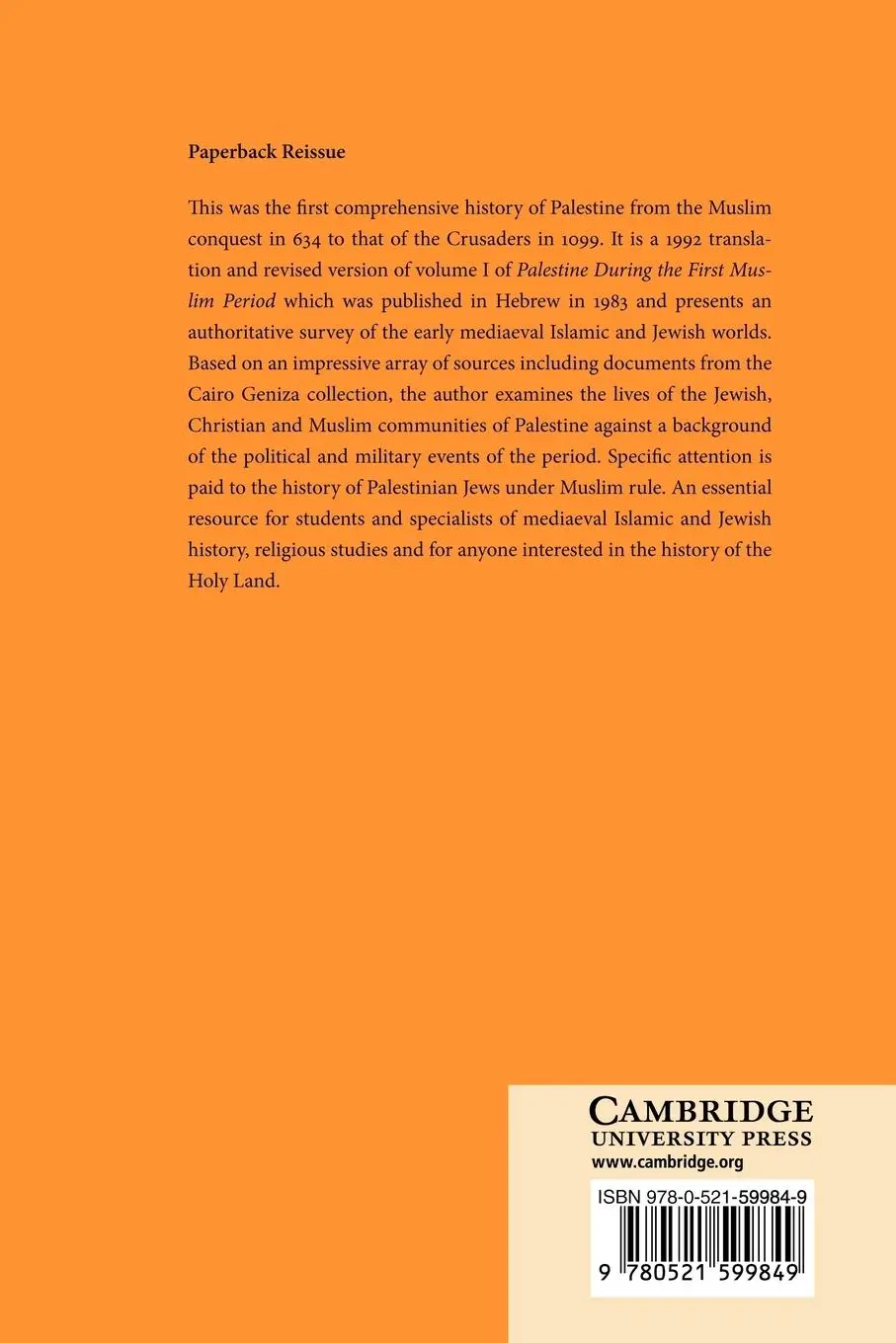 Rückseite: 9780521599849 | A History of Palestine, 634 1099 | Moshe Gil | Taschenbuch | Englisch
