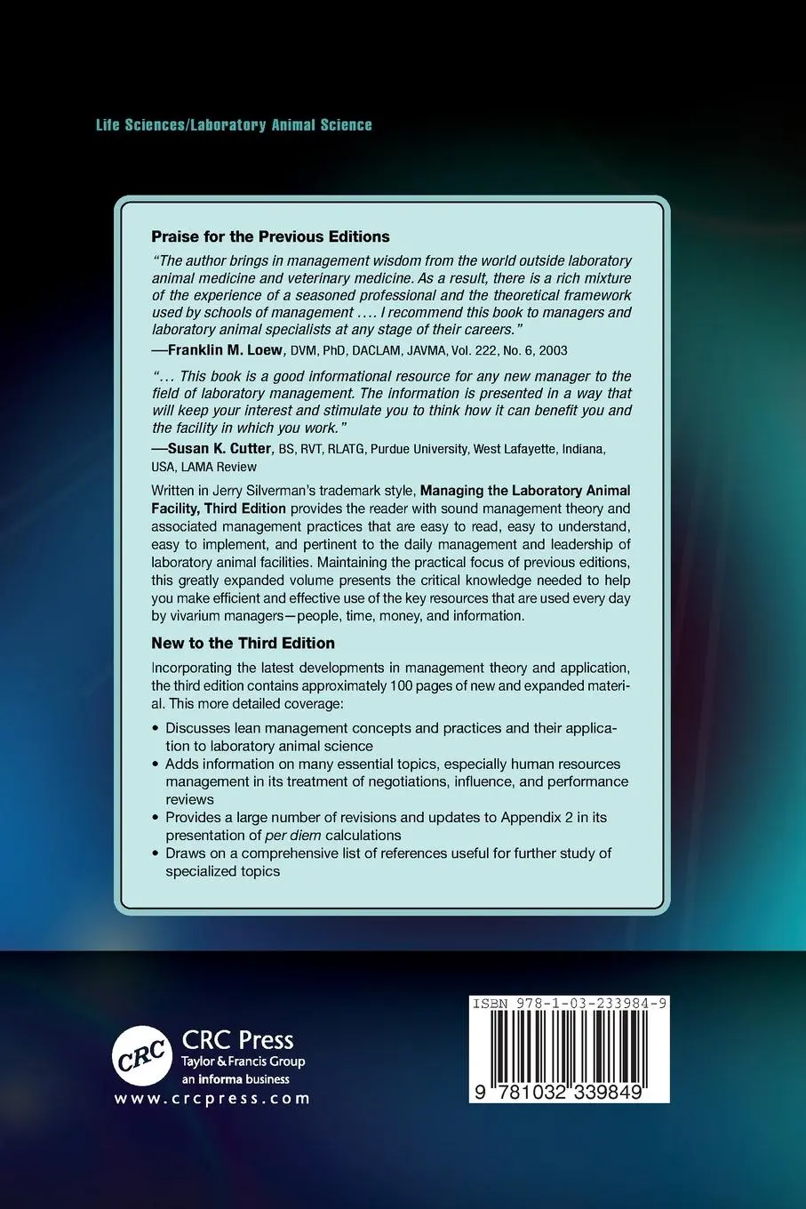 Rückseite: 9781032339849 | Managing the Laboratory Animal Facility | Jerald Silverman | Buch
