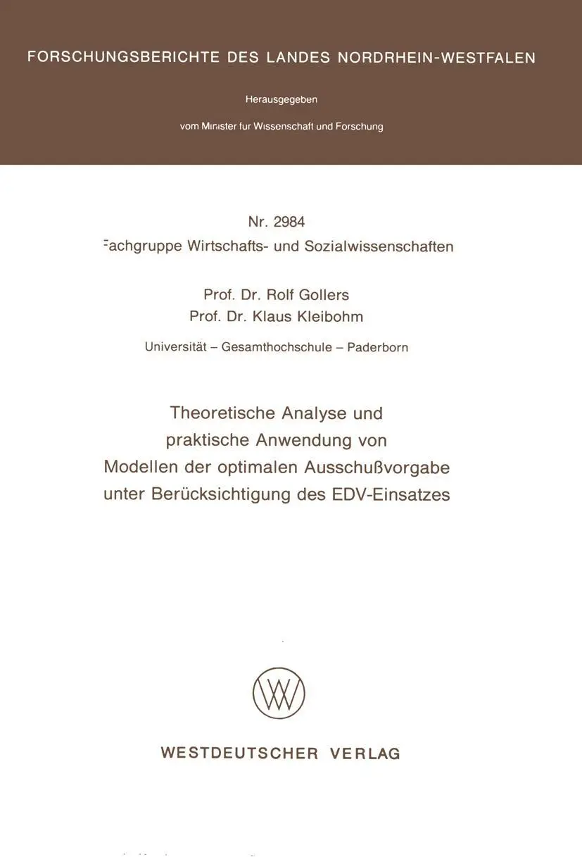 Cover: 9783531029849 | Theoretische Analyse und praktische Anwendung von Modellen der...