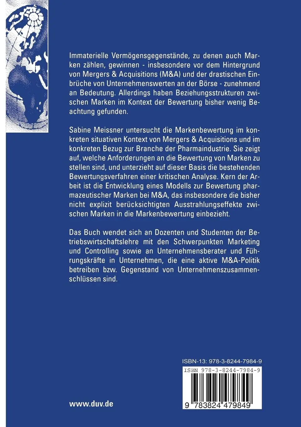 Rückseite: 9783824479849 | Markenbewertung bei Mergers &amp; Acquisitions | Sabine Meissner | Buch
