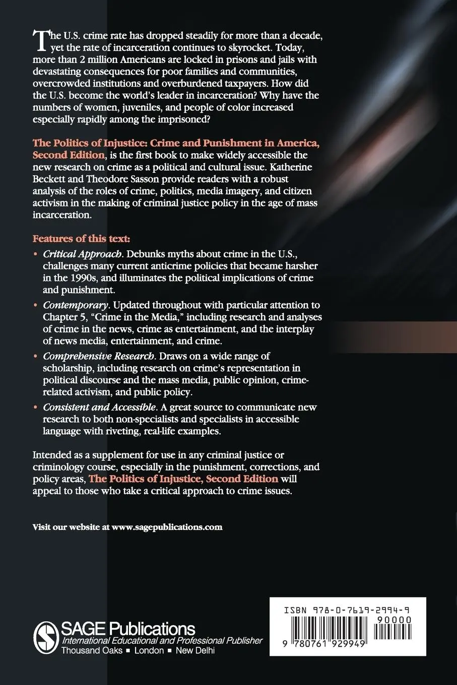 Rückseite: 9780761929949 | The Politics of Injustice | Crime and Punishment in America | Buch
