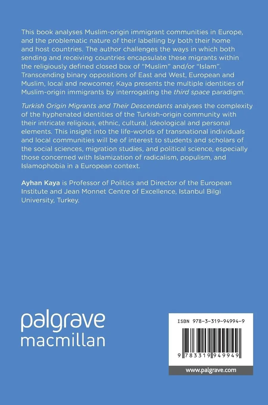 Rückseite: 9783319949949 | Turkish Origin Migrants and Their Descendants | Ayhan Kaya | Buch | xv