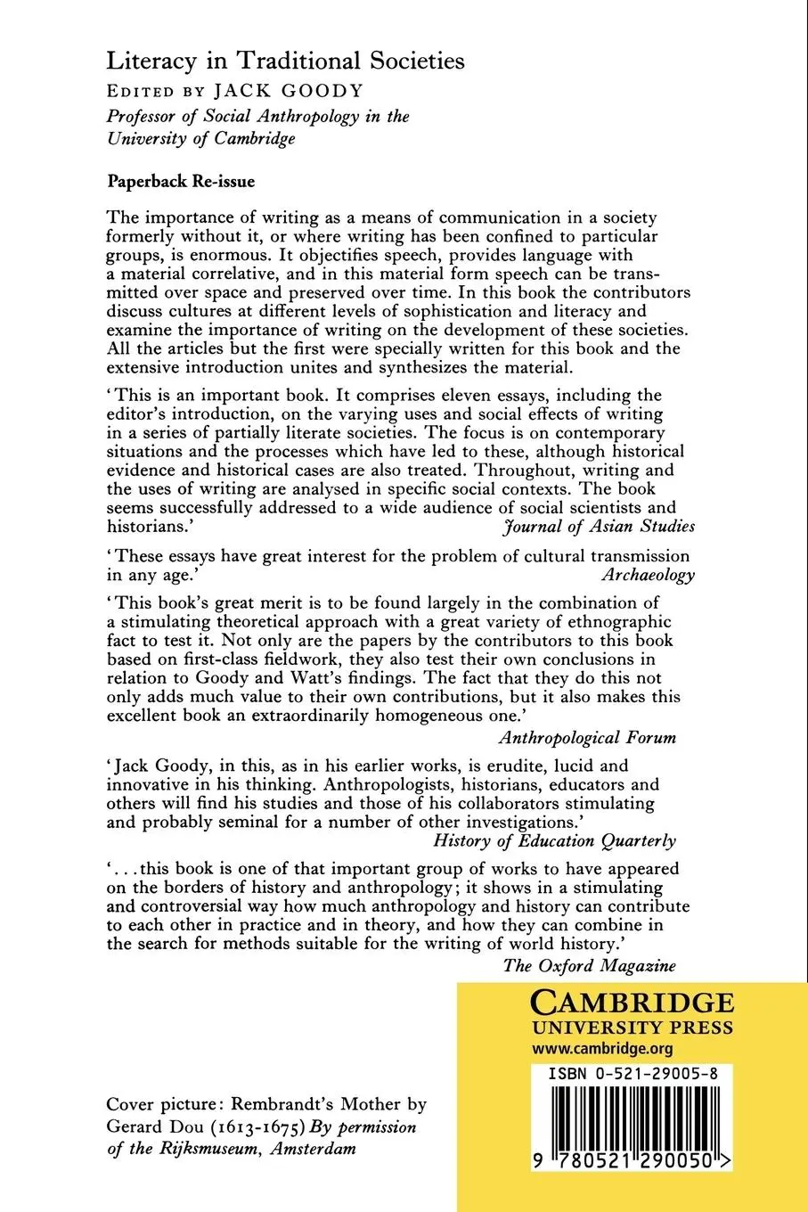 Rückseite: 9780521290050 | Literacy in Traditional Societies | Jack Goody | Taschenbuch | 2005