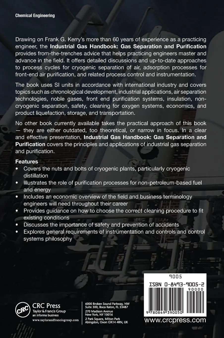 Rückseite: 9780849390050 | Industrial Gas Handbook | Gas Separation and Purification | Kerry