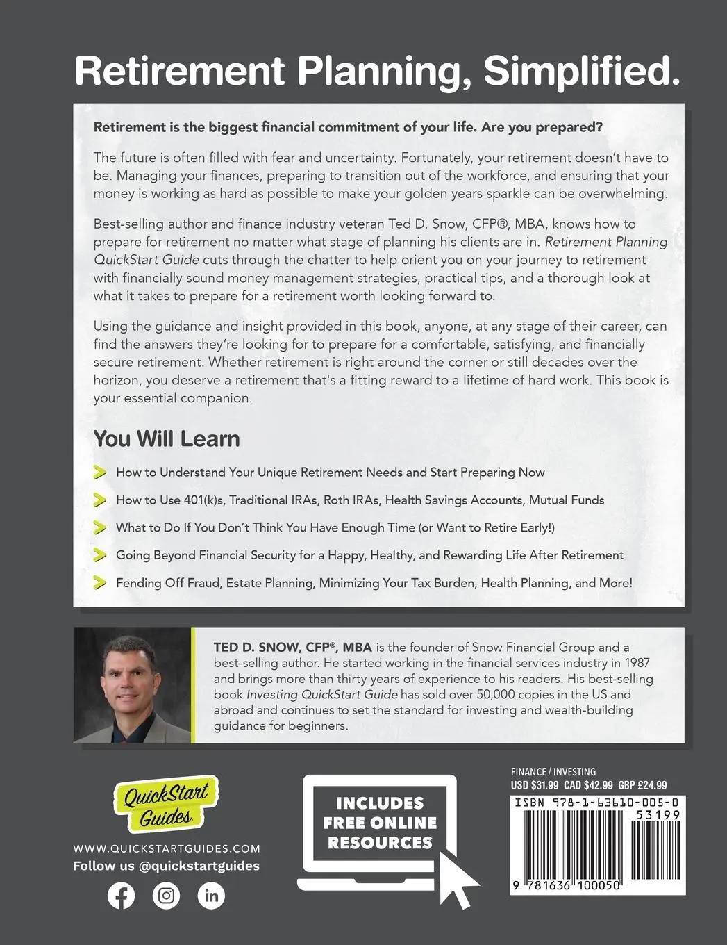 Rückseite: 9781636100050 | Retirement Planning QuickStart Guide | Ted Snow CFP® MBA | Buch | 2021