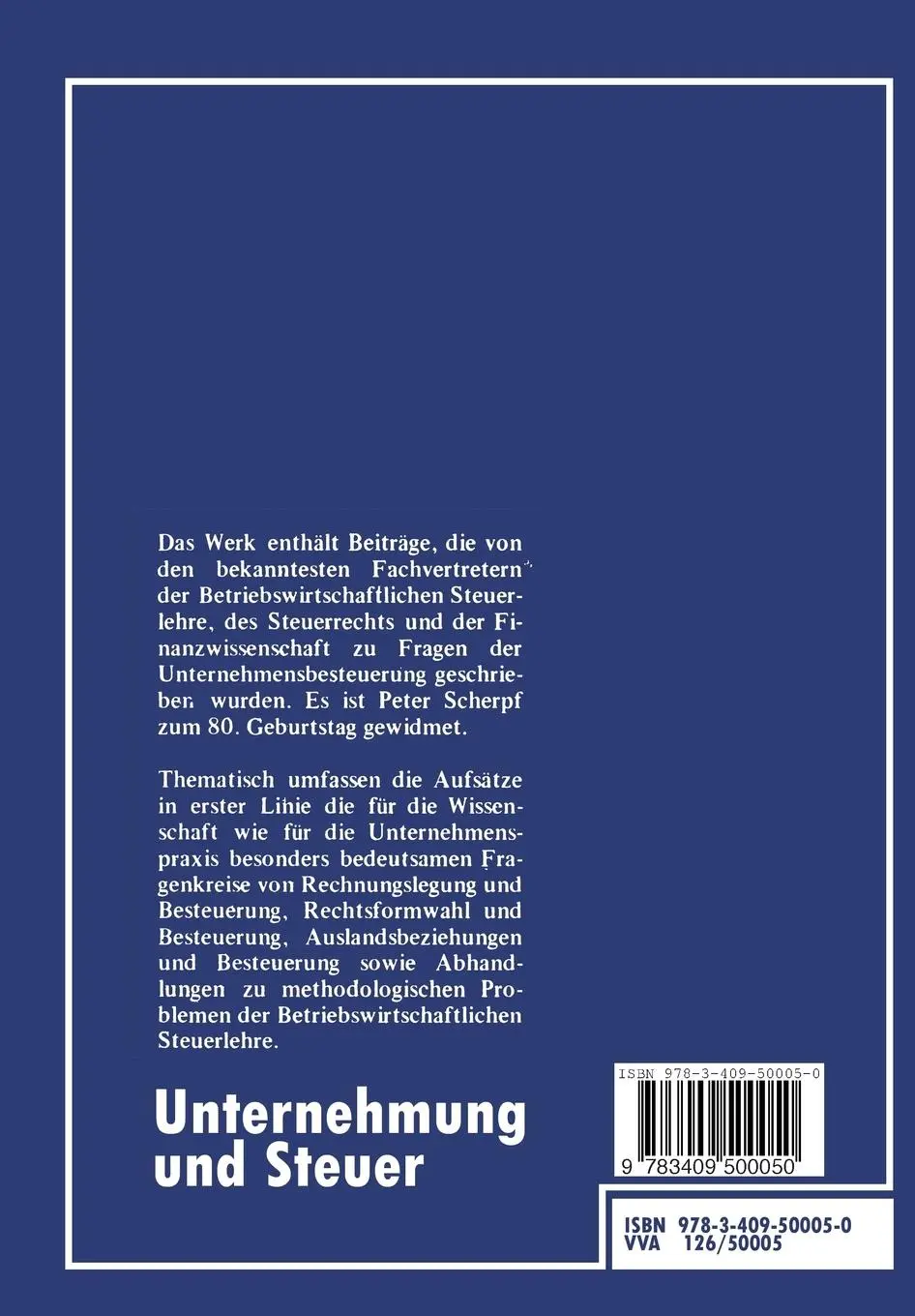 Rückseite: 9783409500050 | Unternehmung und Steuer | Lutz Fischer | Taschenbuch | vii | Deutsch