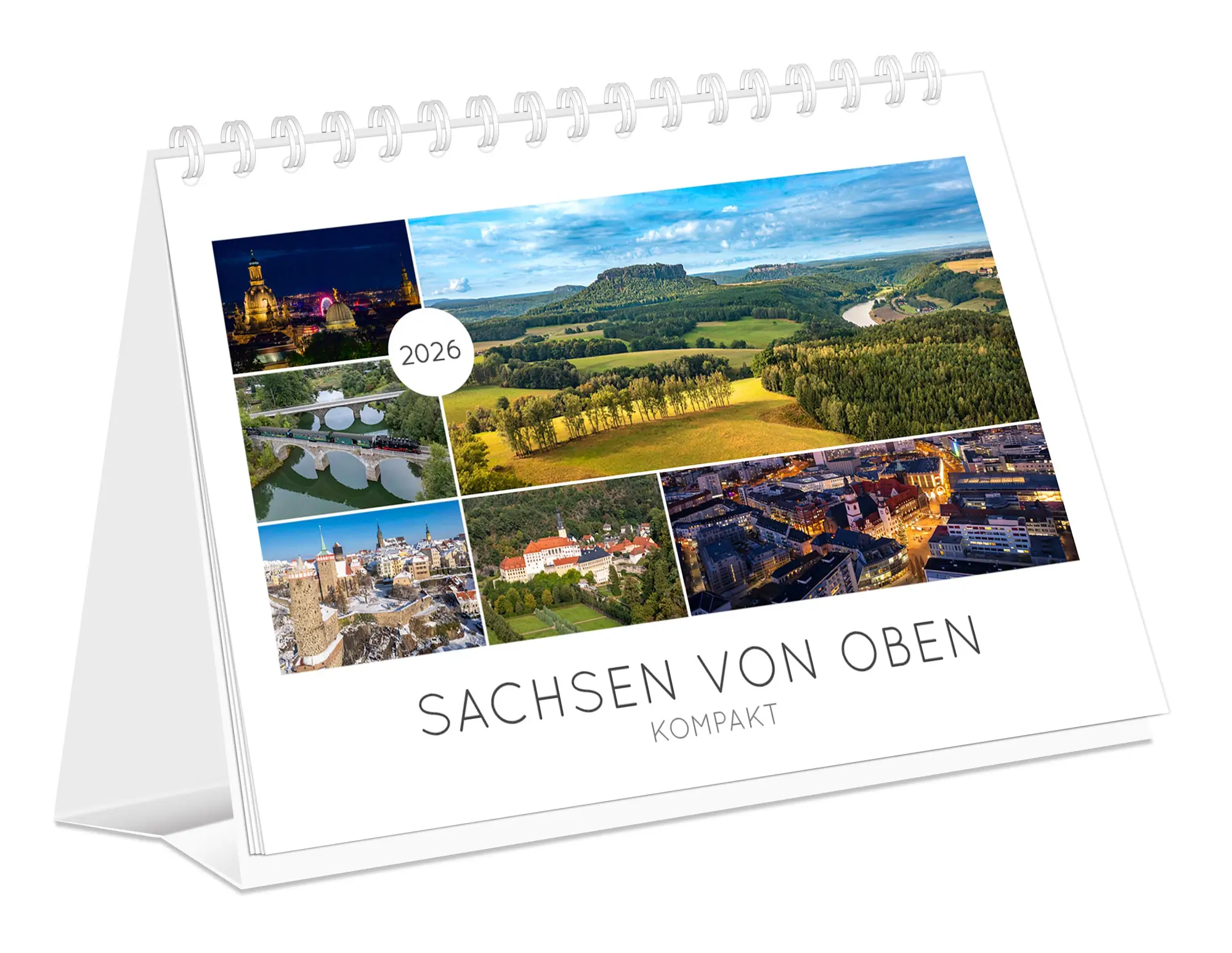 Cover: 9783910680050 | Kalender Sachsen von oben kompakt 2026 | 21 x 15 cm weißes Kalendarium