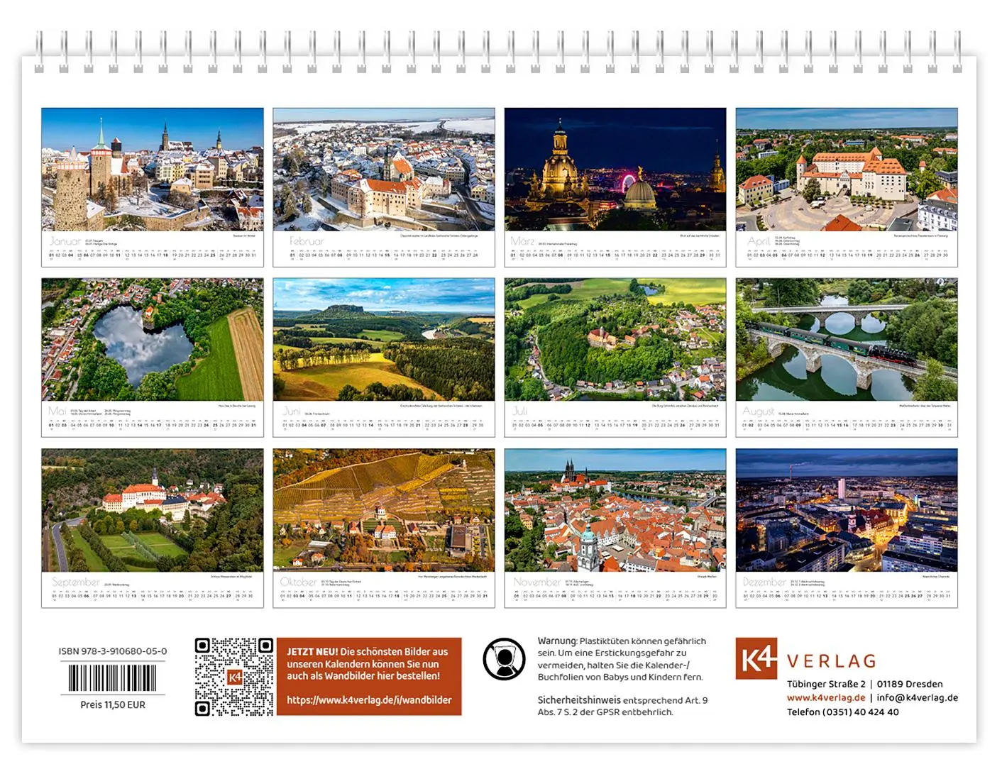 Bild: 9783910680050 | Kalender Sachsen von oben kompakt 2026 | 21 x 15 cm weißes Kalendarium