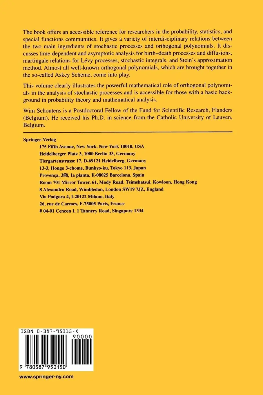 Rückseite: 9780387950150 | Stochastic Processes and Orthogonal Polynomials | Wim Schoutens | Buch