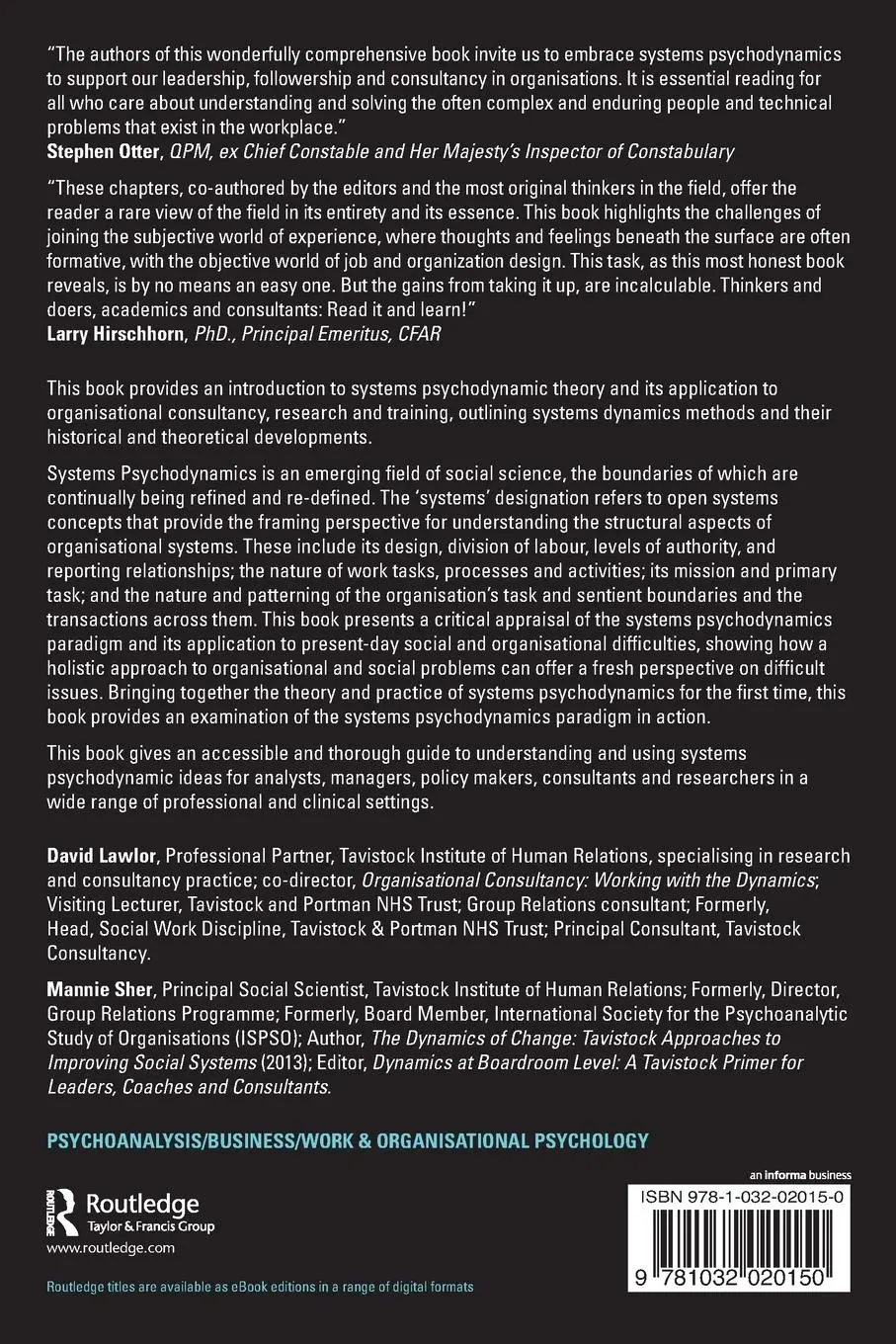 Rückseite: 9781032020150 | An Introduction to Systems Psychodynamics | David Lawlor (u. a.)