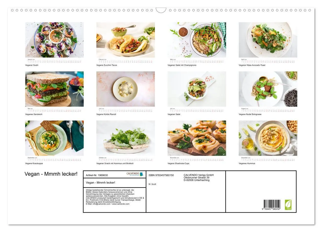 Bild: 9783457560150 | Vegan - Mmmh lecker! (Wandkalender 2026 DIN A2 quer), CALVENDO...