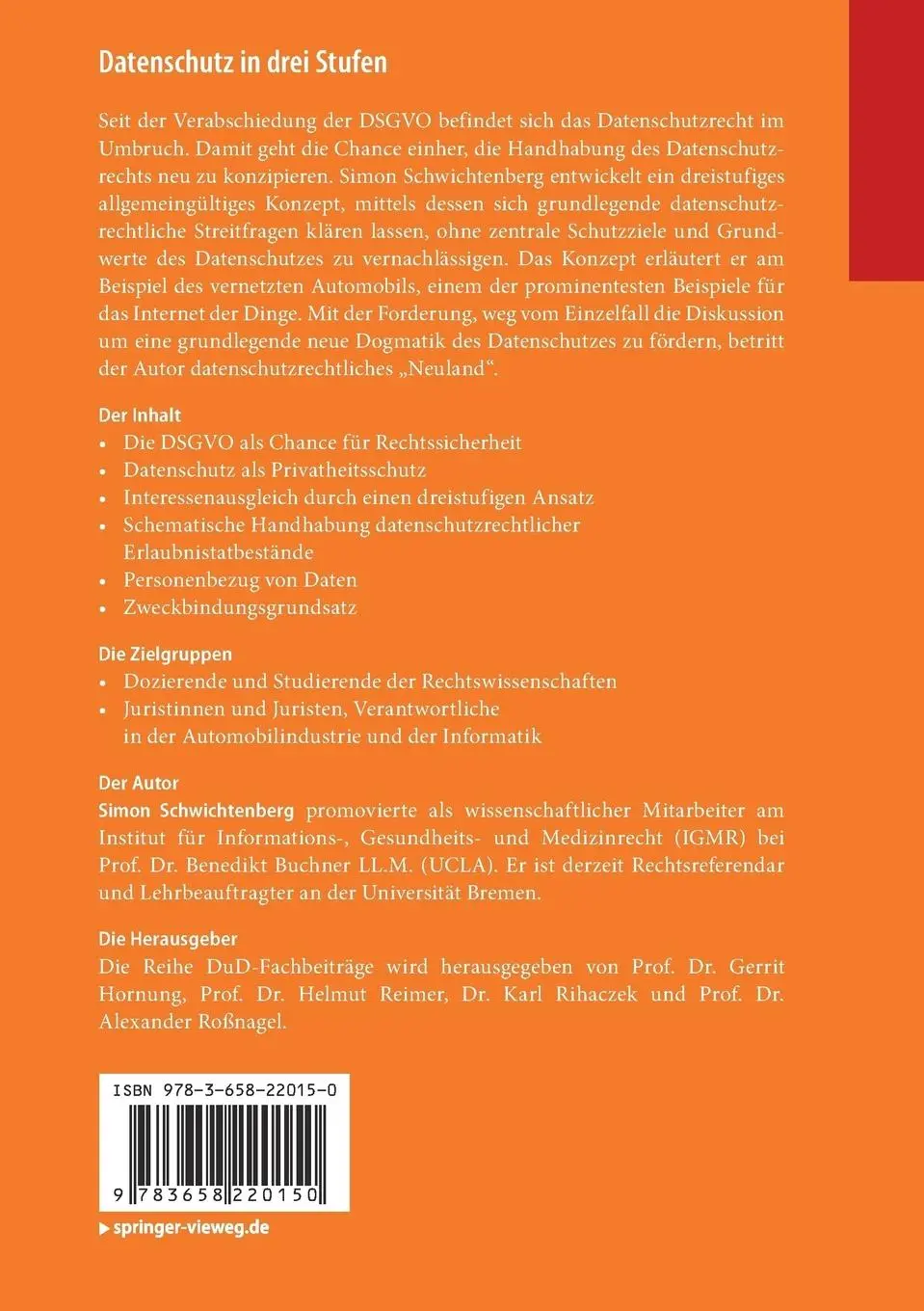 Rückseite: 9783658220150 | Datenschutz in drei Stufen | Simon Schwichtenberg | Taschenbuch | xvi