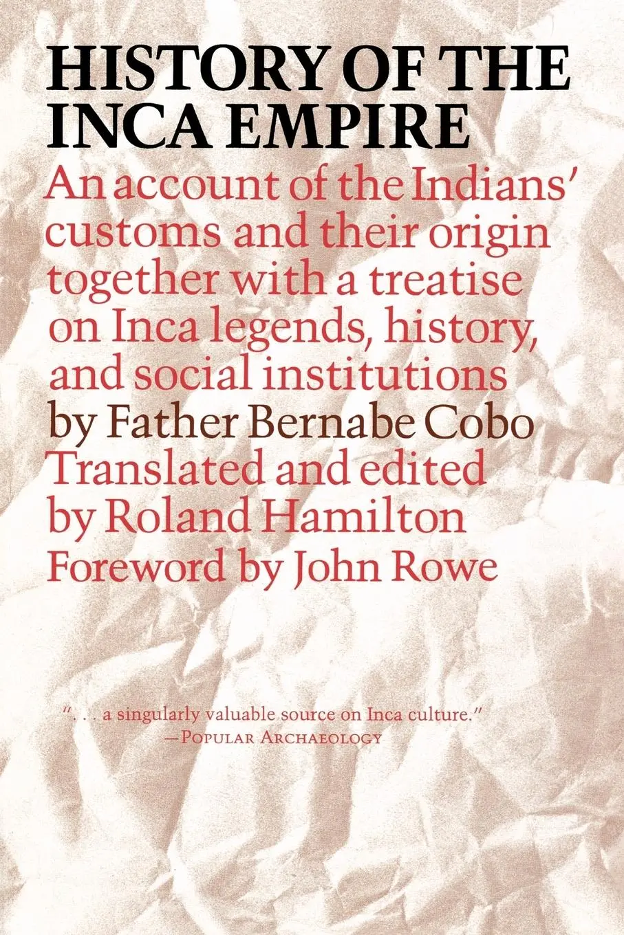 Cover: 9780292730250 | History of the Inca Empire | Father Bernabe Cobo | Taschenbuch | 1979
