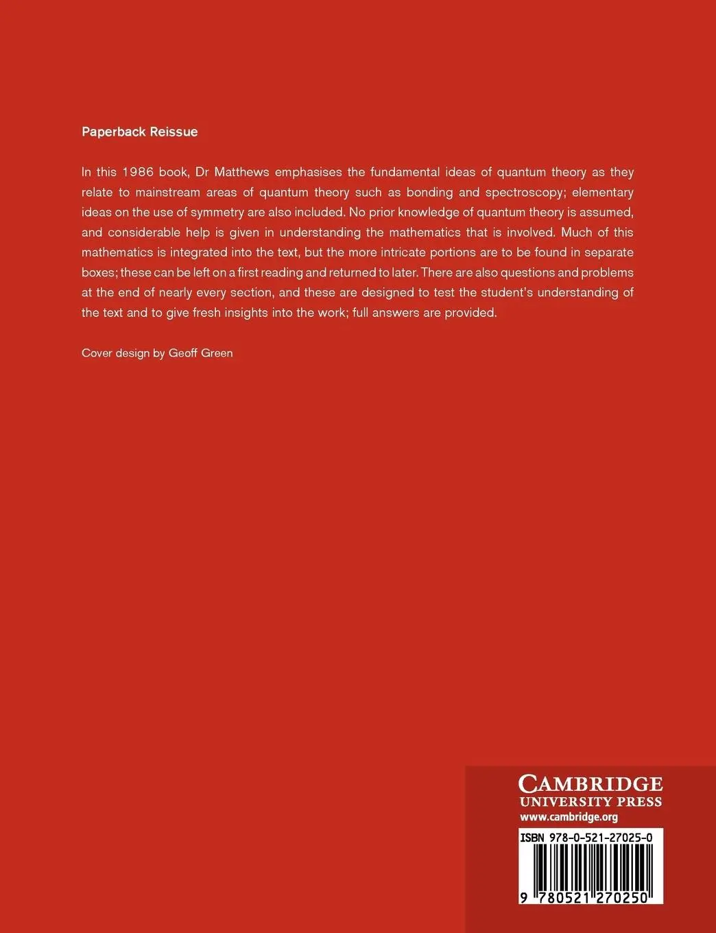 Rückseite: 9780521270250 | Quantum Chemistry of Atoms and Molecules | Philip S. C. Matthews