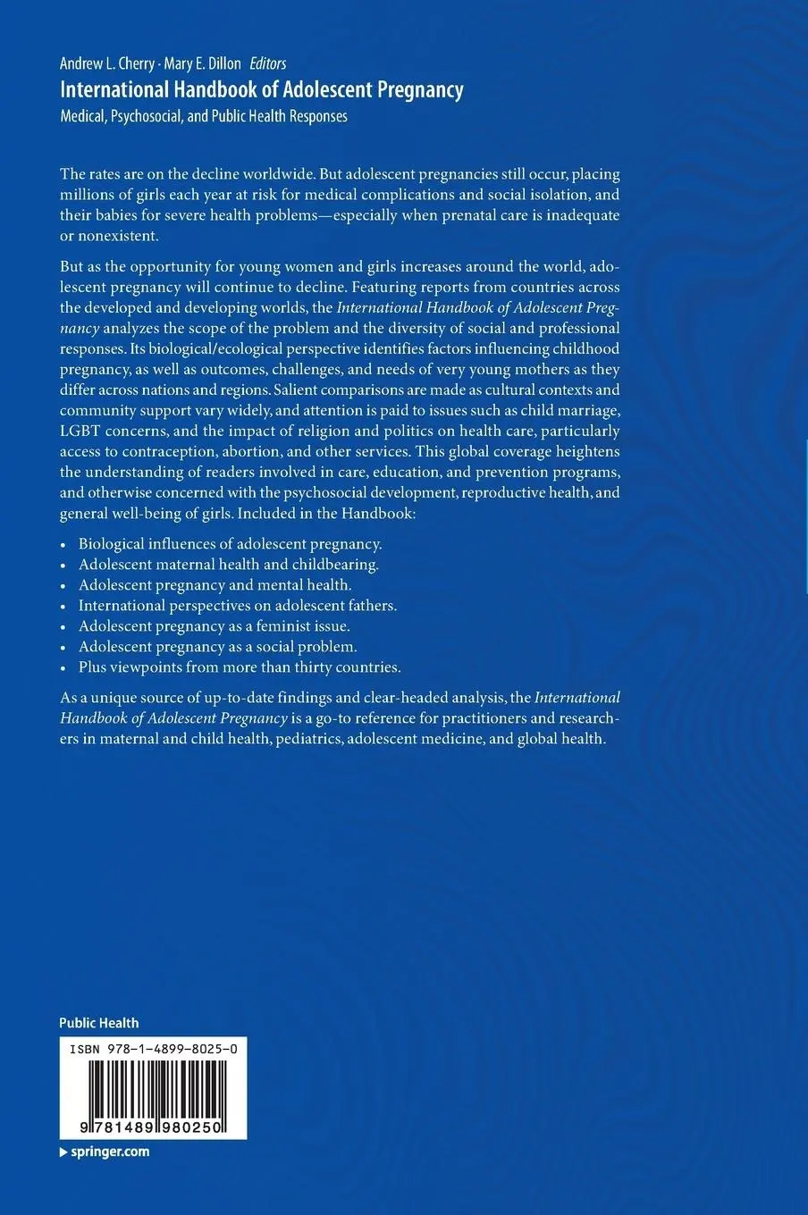 Rückseite: 9781489980250 | International Handbook of Adolescent Pregnancy | Dillon (u. a.) | Buch