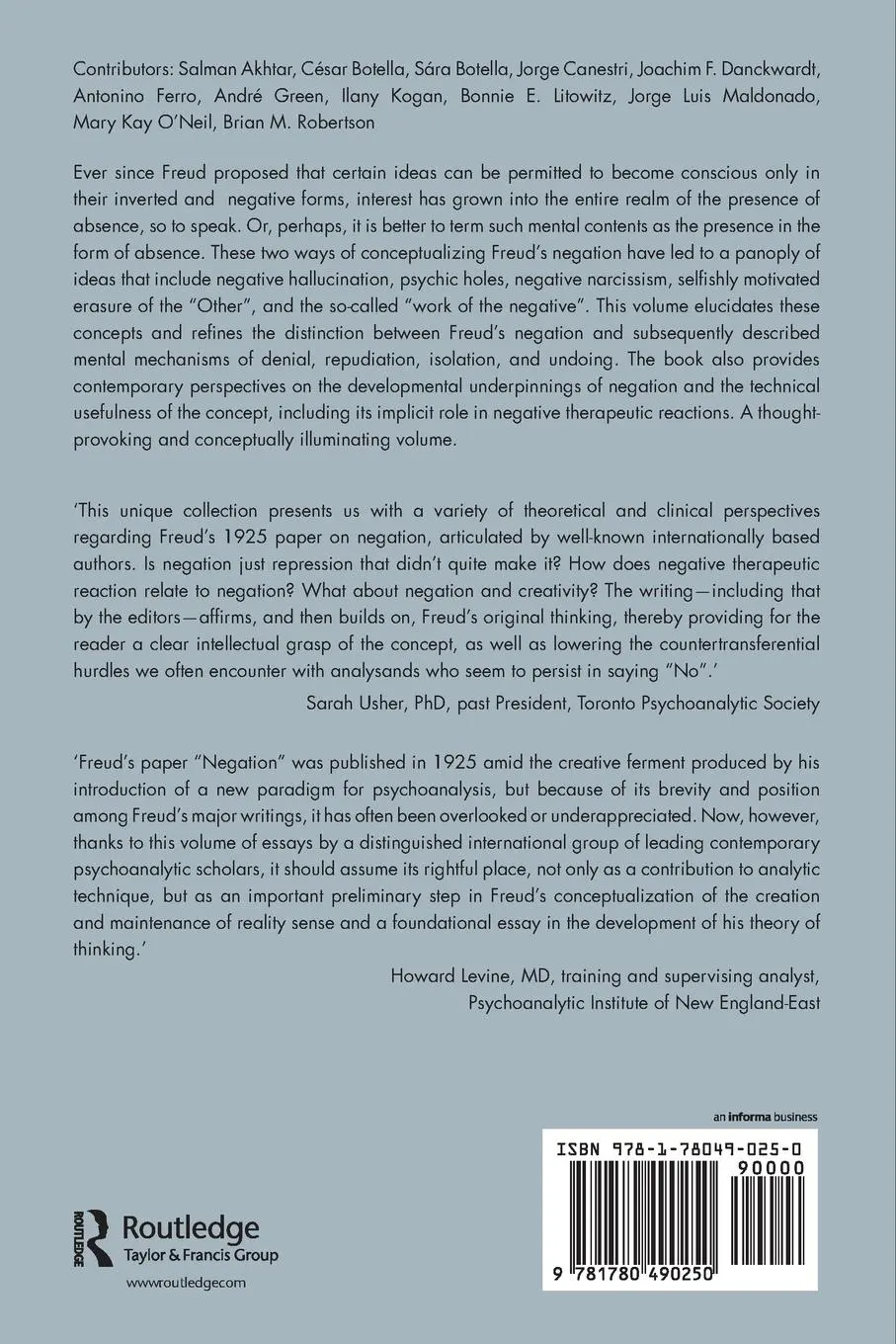Rückseite: 9781780490250 | On Freud's Negation | Salman Akhtar (u. a.) | Taschenbuch | Englisch