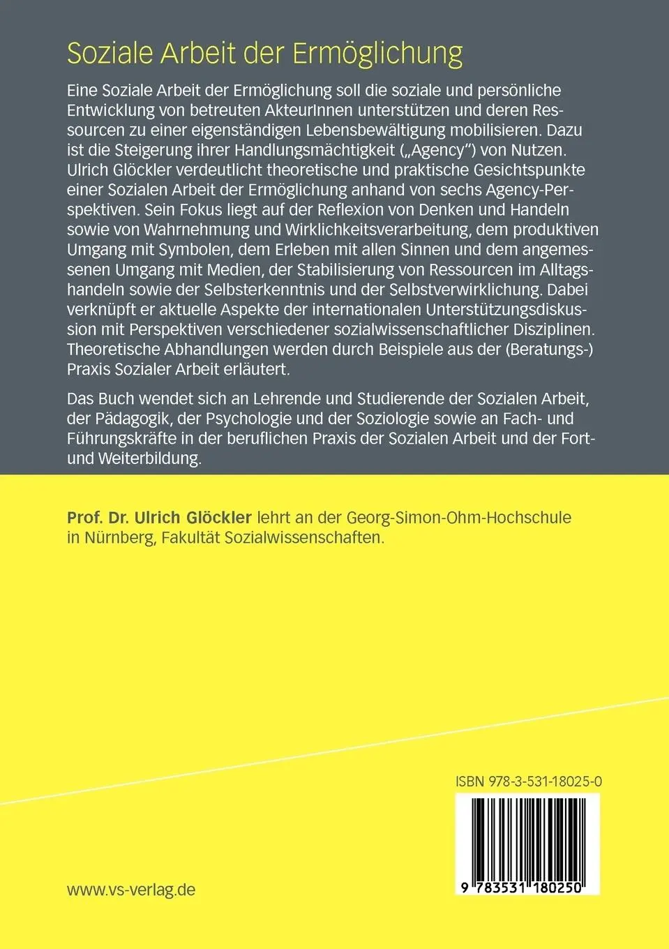 Rückseite: 9783531180250 | Soziale Arbeit der Ermöglichung | Ulrich Glöckler | Taschenbuch | 2011