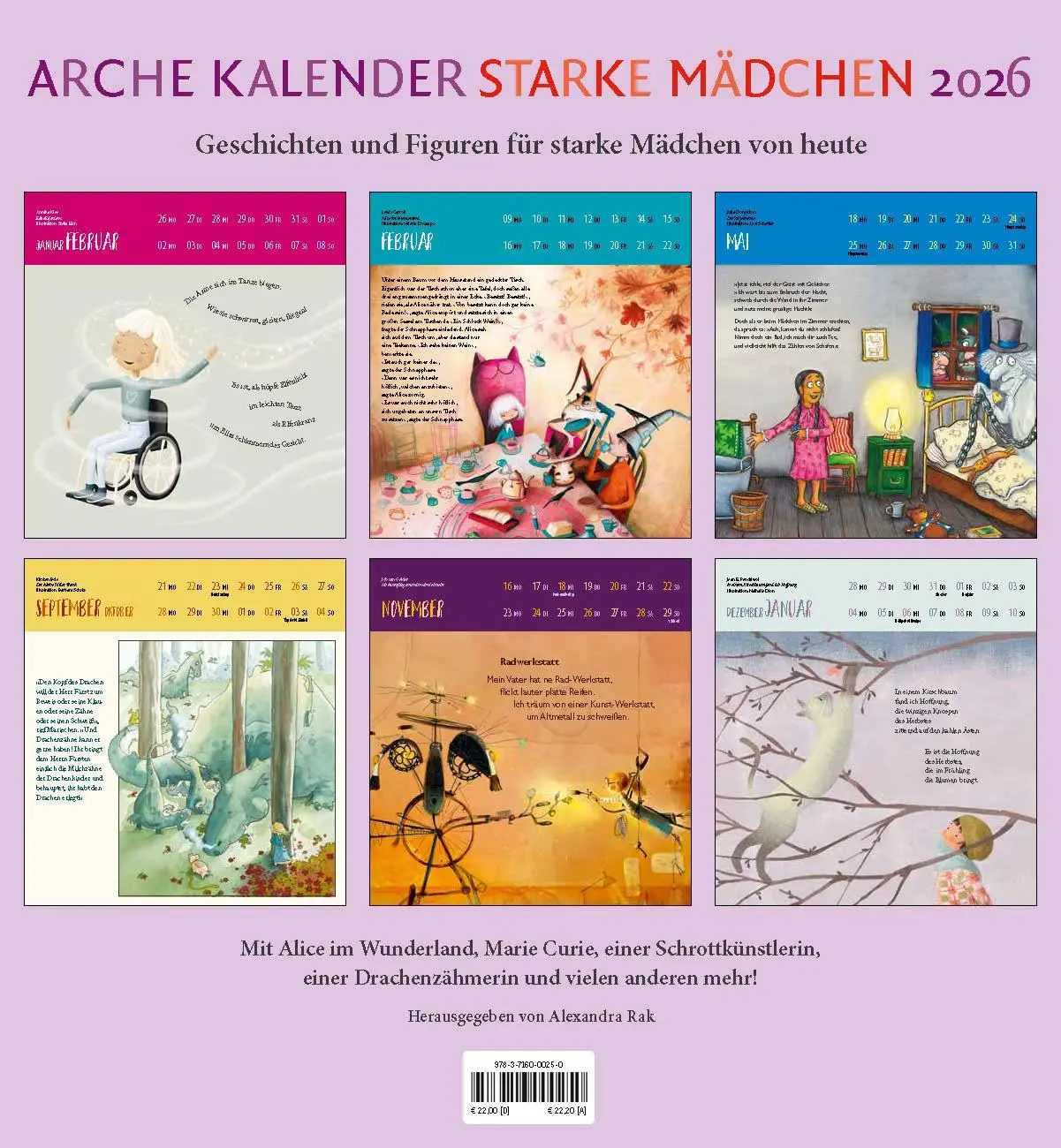 Rückseite: 9783716000250 | Arche Kalender Starke Mädchen 2026 | Alexandra Rak | Kalender | 33 S.