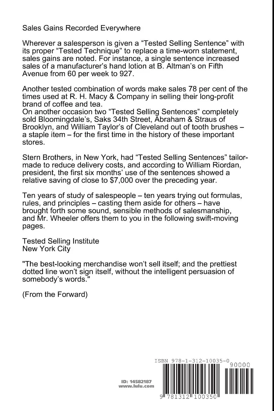Rückseite: 9781312100350 | Tested Sentences That Sell - Masters of Marketing Secrets | Buch