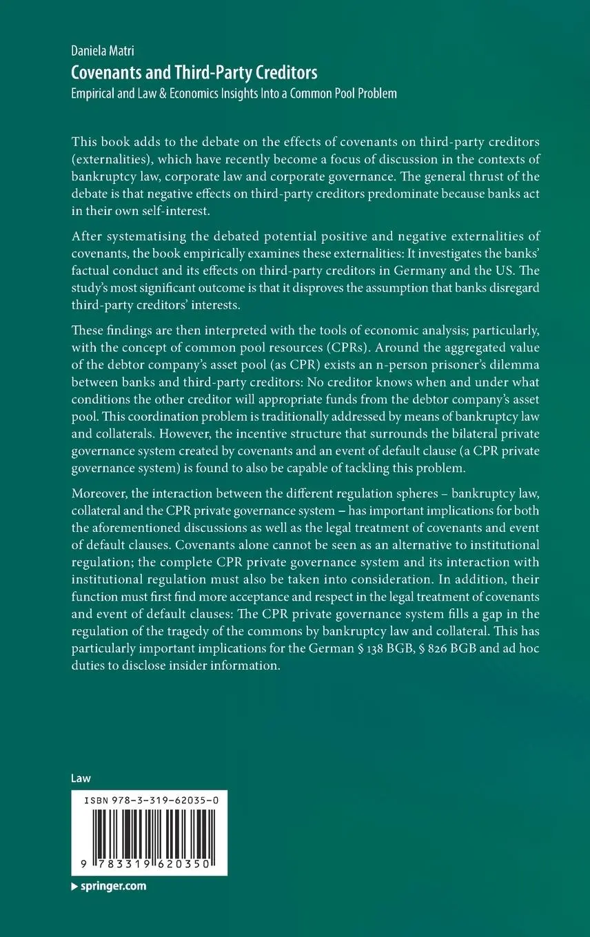 Rückseite: 9783319620350 | Covenants and Third-Party Creditors | Daniela Matri | Buch | xvii