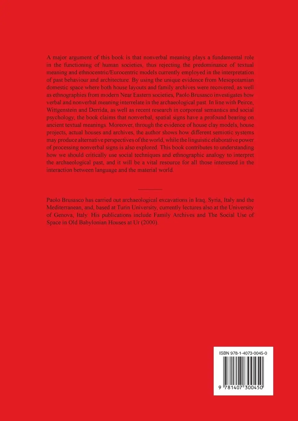 Rückseite: 9781407300450 | The Archaeology of Verbal and Nonverbal Meaning | Paolo Brusasco