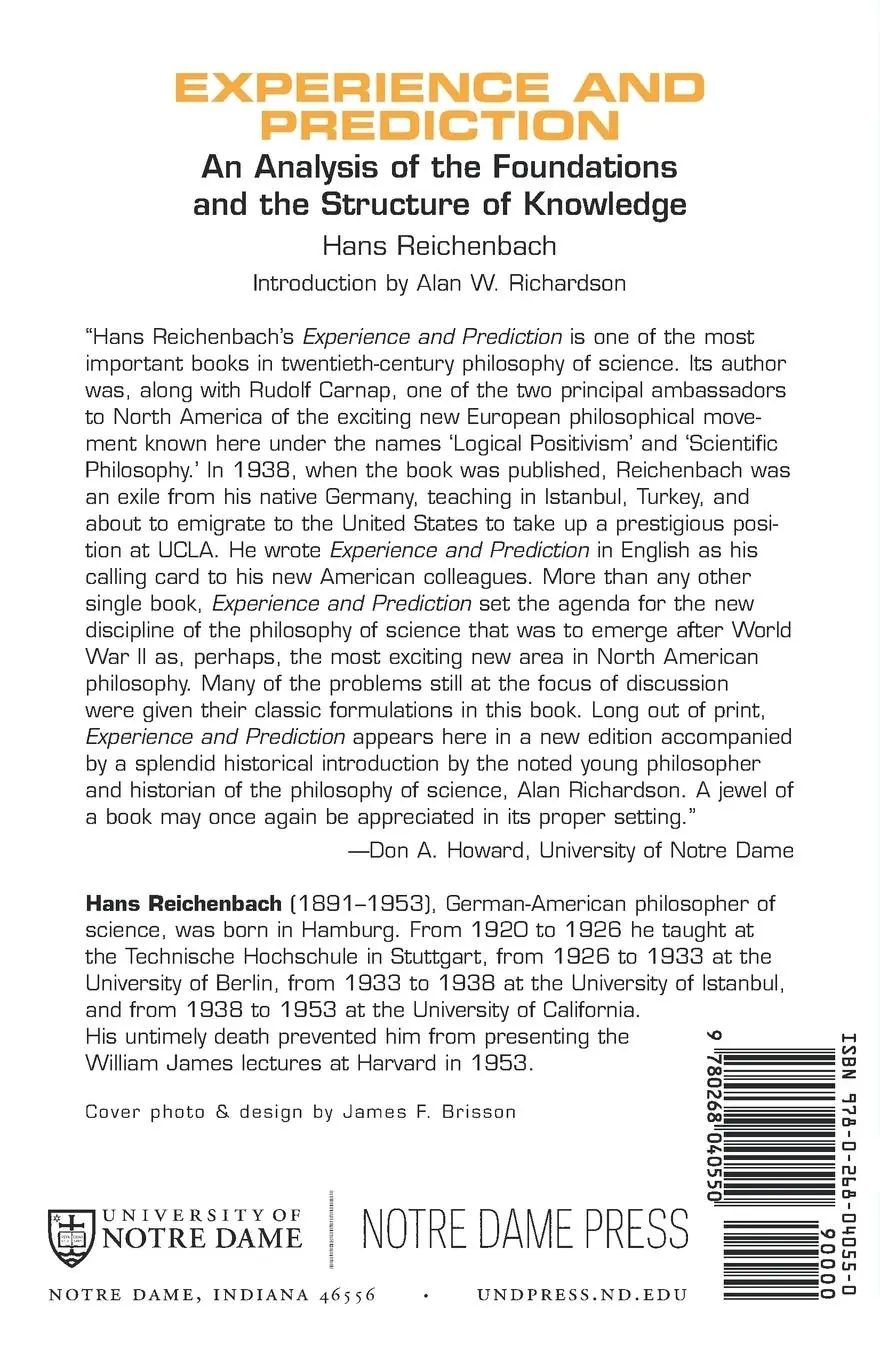 Rückseite: 9780268040550 | Experience and Prediction | Hans Reichenbach | Taschenbuch | Englisch