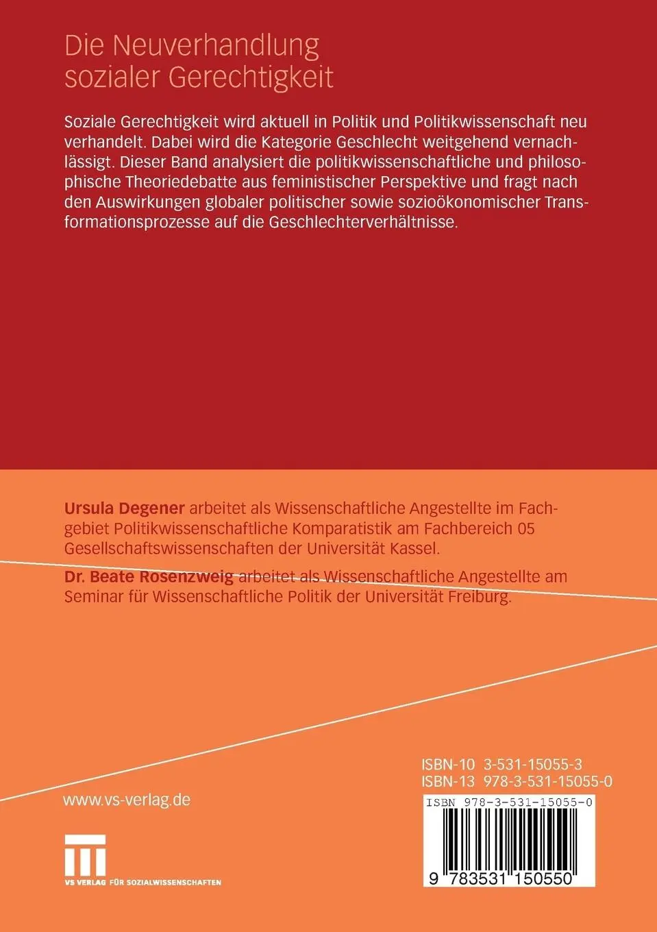 Rückseite: 9783531150550 | Die Neuverhandlung sozialer Gerechtigkeit | Beate Rosenzweig (u. a.)