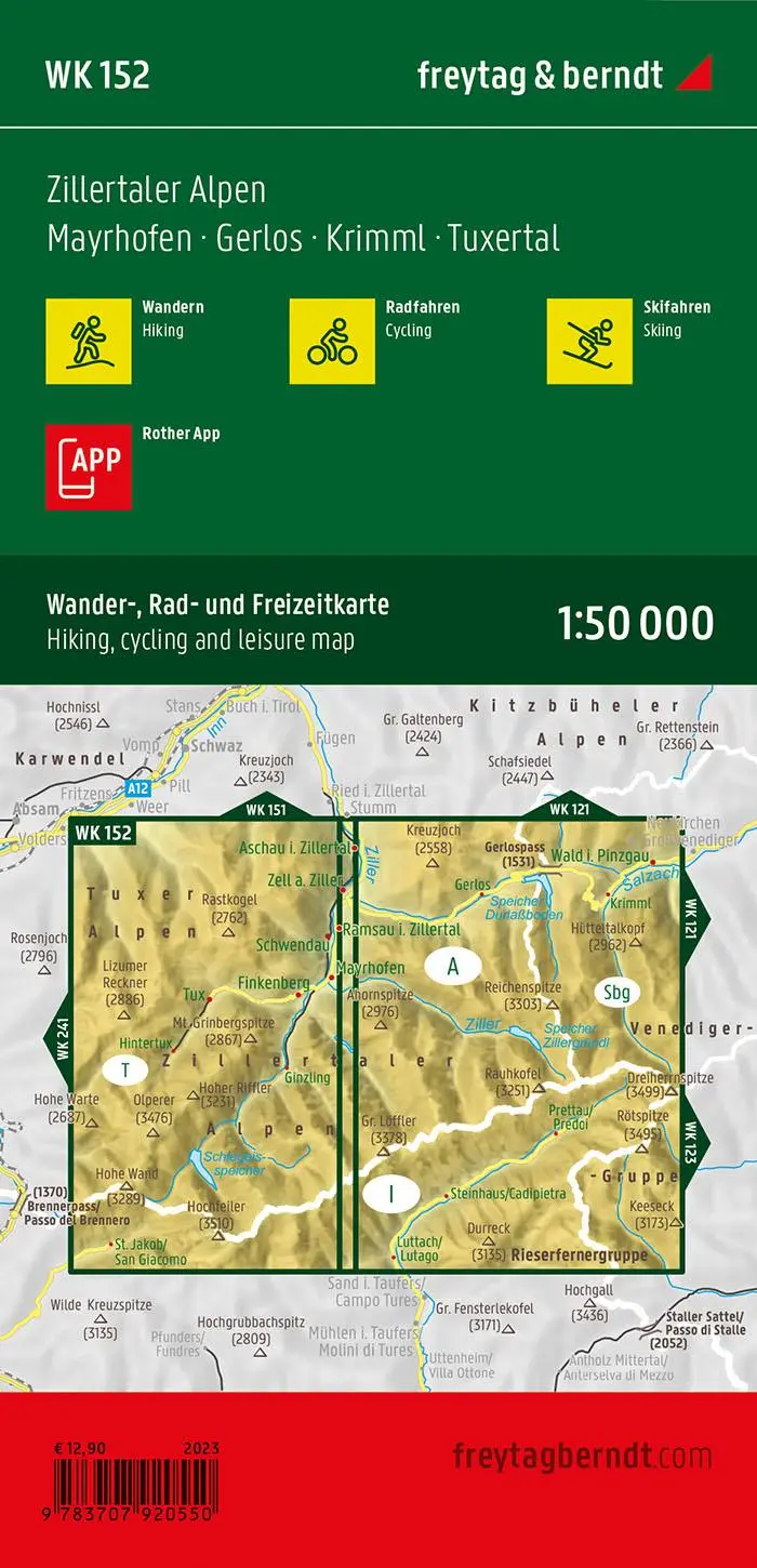 Rückseite: 9783707920550 | freytag &amp; berndt Wanderkarte WK 152 Zillertaler Alpen, Mayrhofen -...