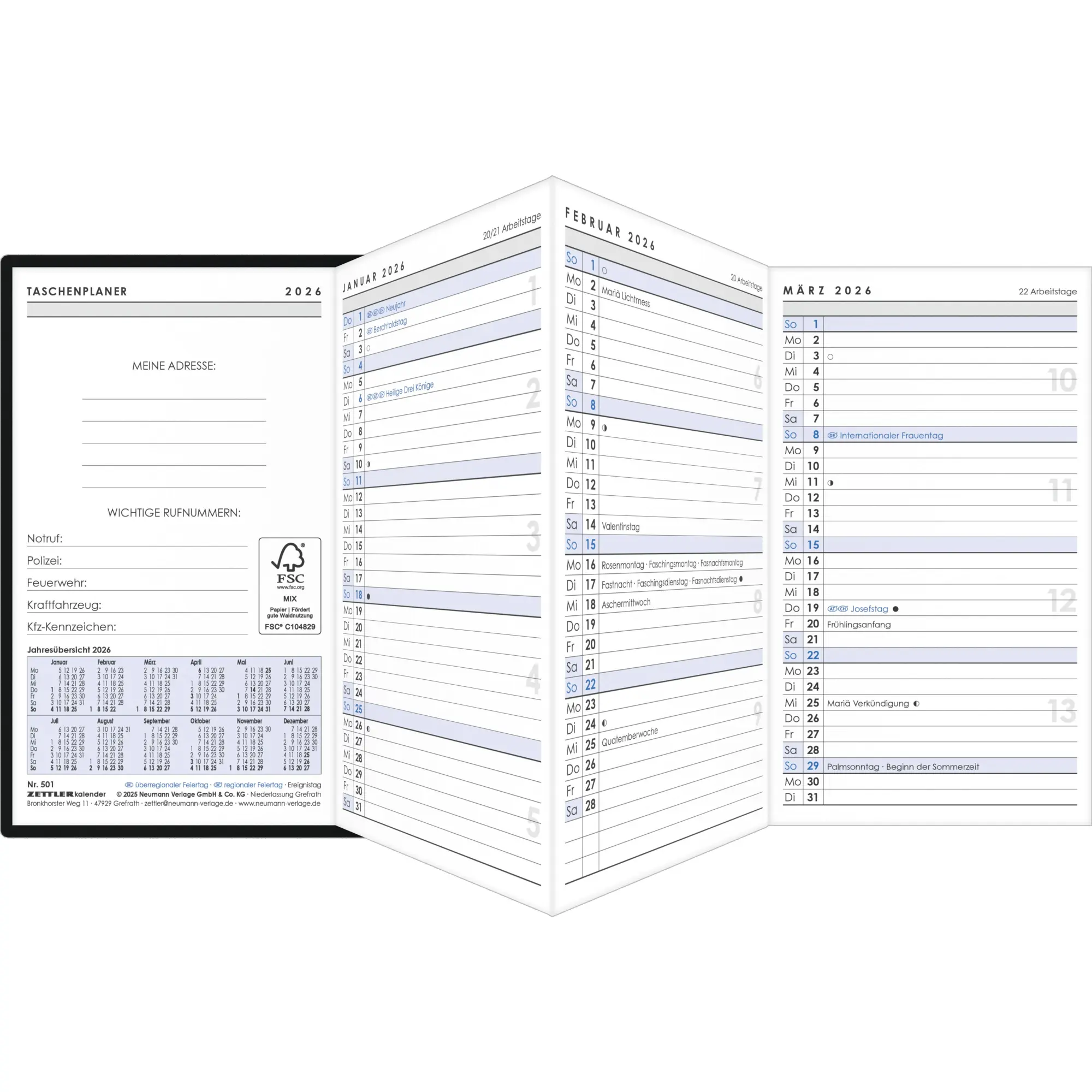 Bild: 4069095000650 | Taschenplaner Leporello PVC schwarz 2026 - Bürokalender 9,5x16 cm -...