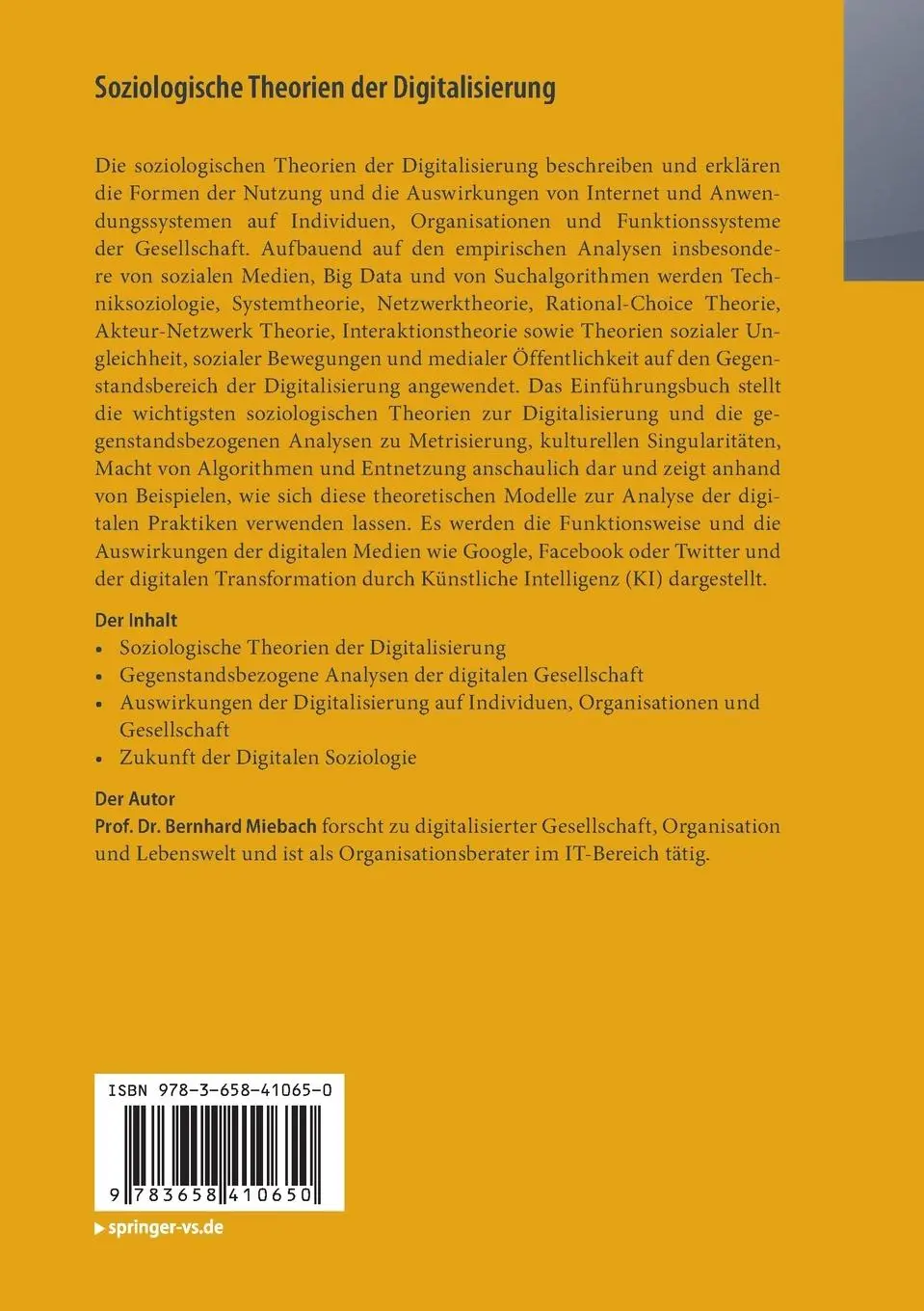 Rückseite: 9783658410650 | Soziologische Theorien der Digitalisierung | Eine Einführung | Miebach