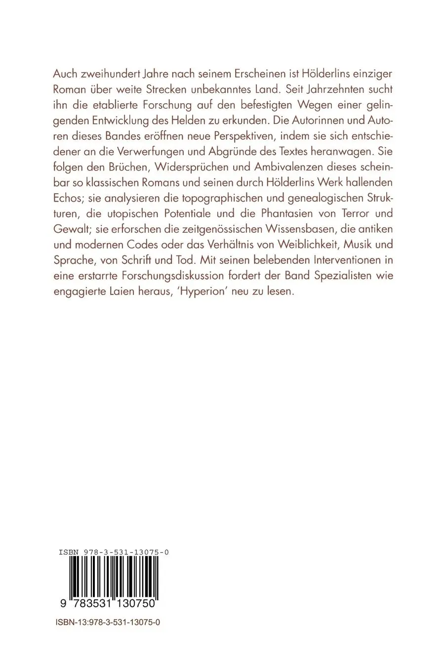 Rückseite: 9783531130750 | Hyperion - terra incognita | Expeditionen in Hölderlins Roman | Bay