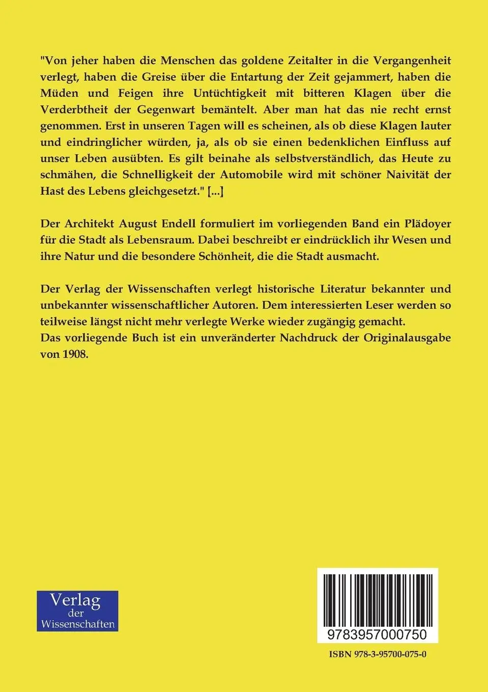 Rückseite: 9783957000750 | Die Schönheit der großen Stadt | August Endell | Taschenbuch | 100 S.