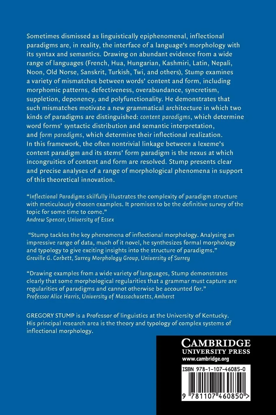 Rückseite: 9781107460850 | Inflectional Paradigms | Gregory Stump | Taschenbuch | Englisch | 2016