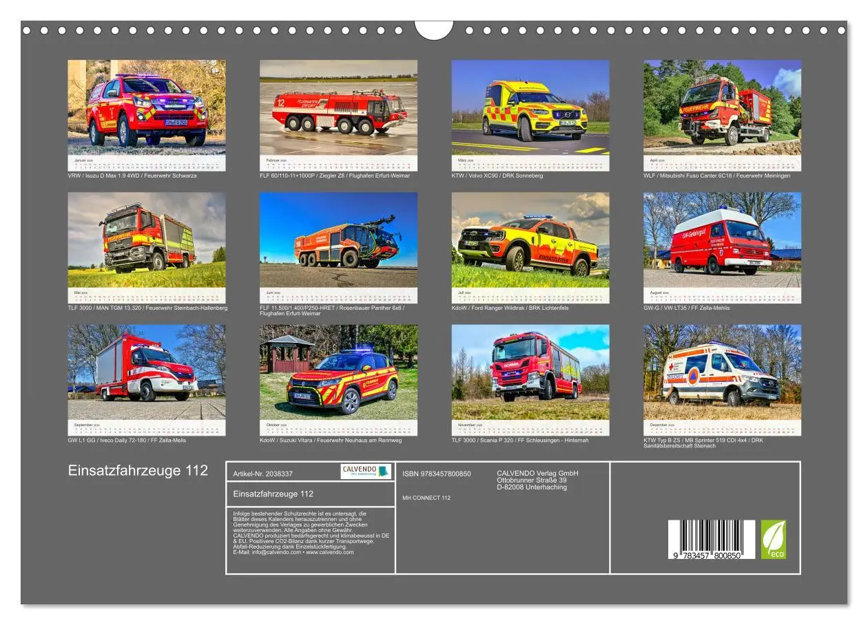 Bild: 9783457800850 | Einsatzfahrzeuge 112 (Wandkalender 2026 DIN A3 quer), CALVENDO...