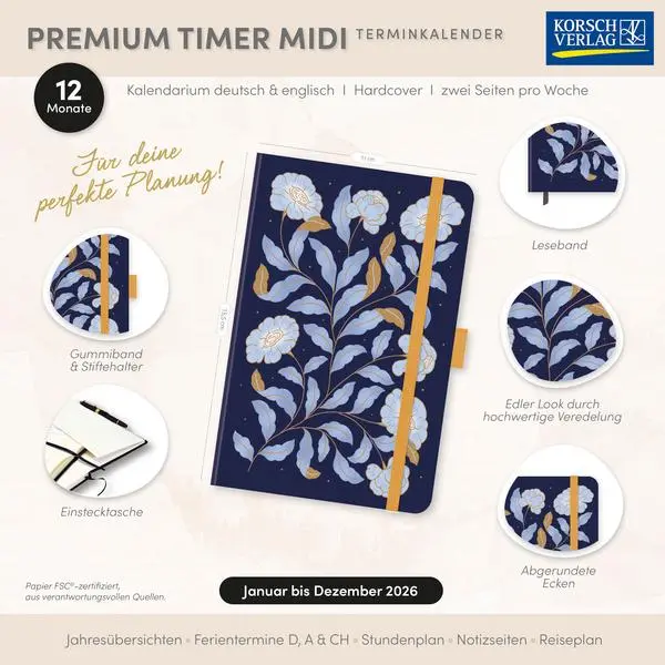 Bild: 9783731890850 | Premium Timer Midi "Flow" 2026 | Korsch Verlag | Buch | 144 S. | 2026