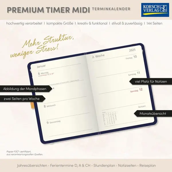 Bild: 9783731890850 | Premium Timer Midi "Flow" 2026 | Korsch Verlag | Buch | 144 S. | 2026