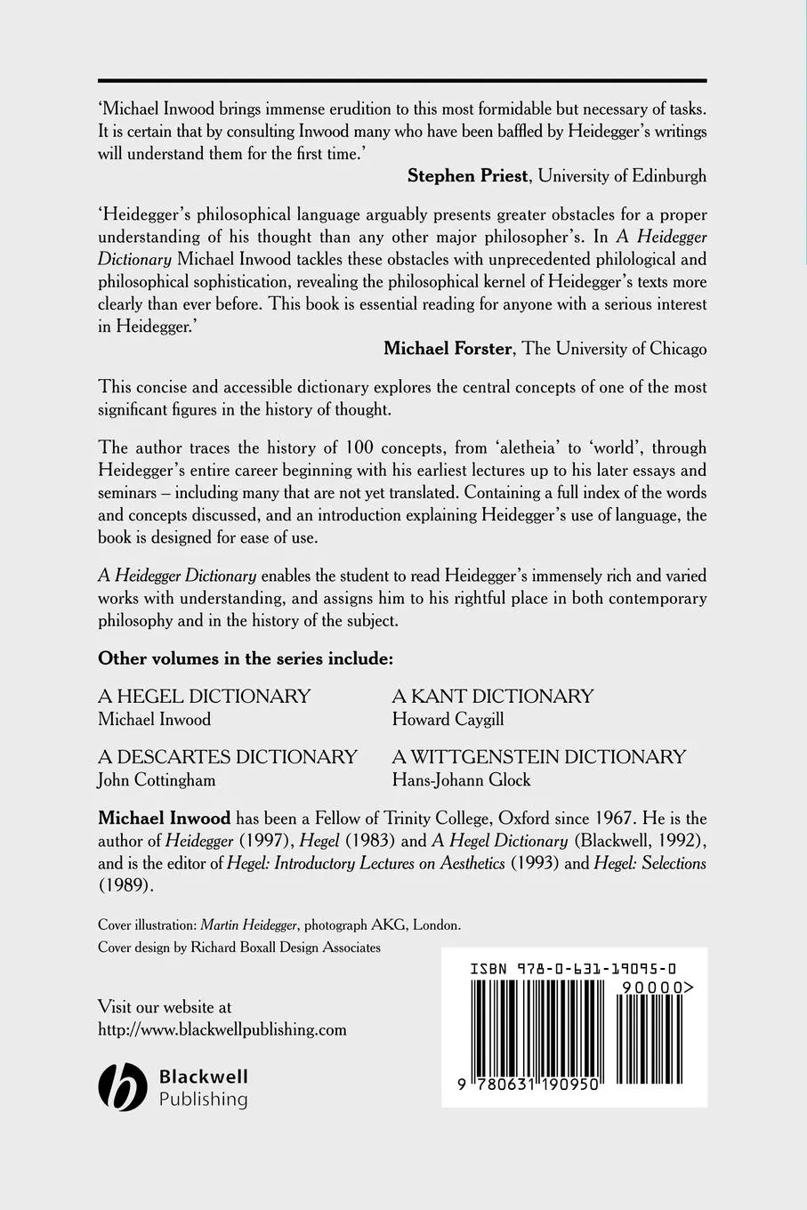 Rückseite: 9780631190950 | Heidegger Dictionary P | Michael Inwood | Taschenbuch | Englisch