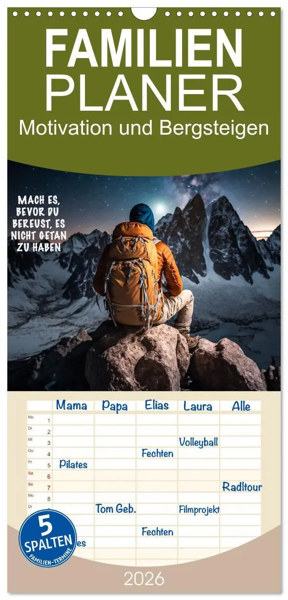 Cover: 9783516500950 | Familienplaner 2026 - Motivation und Bergsteigen mit 5 Spalten...