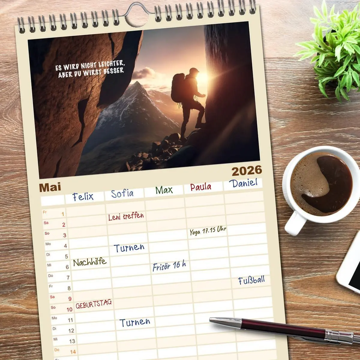 Bild: 9783516500950 | Familienplaner 2026 - Motivation und Bergsteigen mit 5 Spalten...
