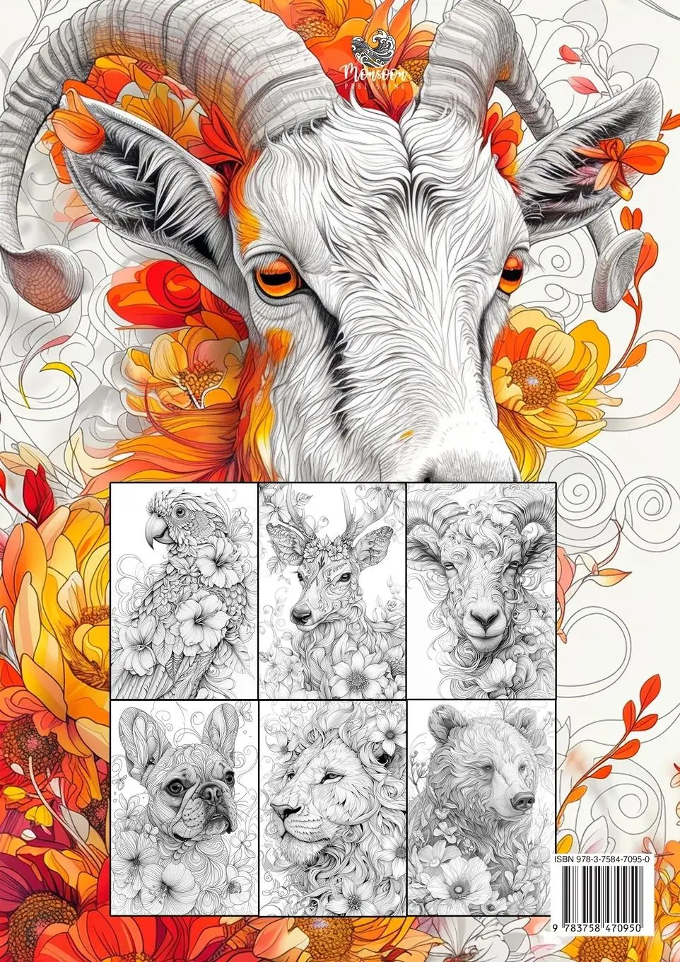 Rückseite: 9783758470950 | Line Art Animal Portraits Coloring Book for Adults | Publishing | Buch