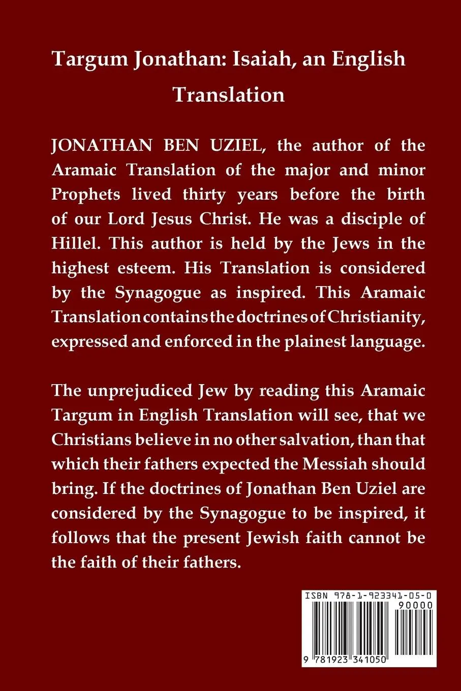 Rückseite: 9781923341050 | Targum Jonathan of the Prophet Isaiah in English Translation | Uziel