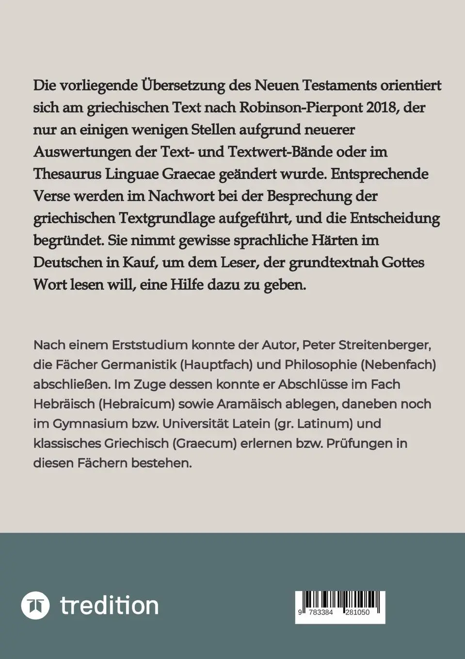 Rückseite: 9783384281050 | Das Neue Testament nach Robinson-Pierpont | Peter Streitenberger