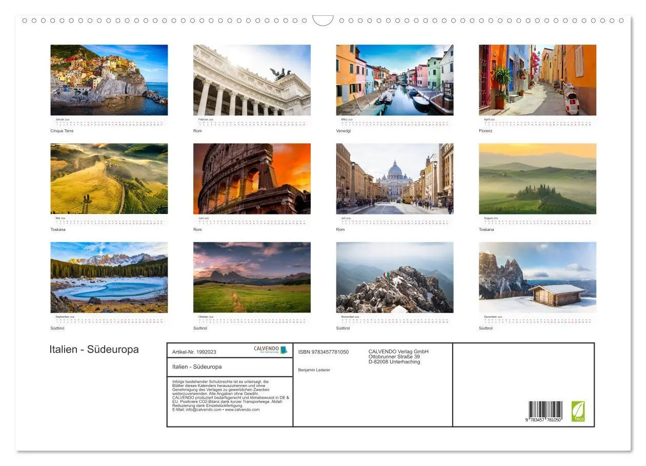 Bild: 9783457781050 | Italien - Südeuropa (Wandkalender 2026 DIN A2 quer), CALVENDO...